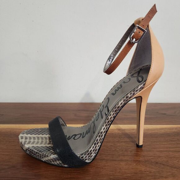 Sam Edelman Eleanor Heel Women 8.5 Ankle Strap Snakeskin Tan Leather Buckle Shoe - Picture 2 of 11